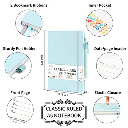 feela 24 Pack Journal Notebook Bulk for Work, Business Notebook Hardcover Lined Writing Journal with Pen Holder for Students Women Note Taking, with 24 Black Pens, 120 GSM, 5.1”x8.3”, A5, Sky Blue - color: 24 sky blue