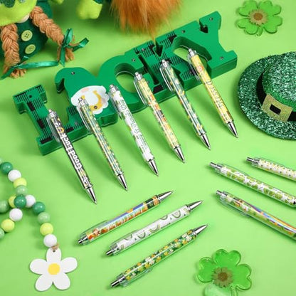 Cholemy 48 Pieces St. Patrick's Day Pens Bulk Lucky Shamrock Ballpoint Pen Retractable Irish Green Clover Black Ink for St. Patrick's Day Party Gift Supplies Favors - style: St. Patrick's