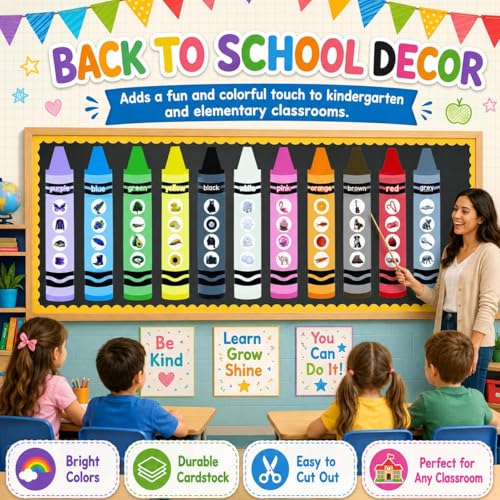 11 Sets Jumbo Size Crayon Bulletin Board 34.7 Inch Colour Recognition Poster Decoration Fruit Animals Plants Bulletin Board for Kindergarten Preschool Learning Classroom Chalkboard Decoration