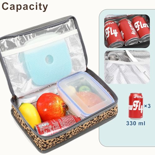 FlowFly Small Insulated Lunch box Portable Soft Bag Mini Cooler Thermal Meal Tote Kit with Handle for Work & School, Leopard - color: Leopard#1