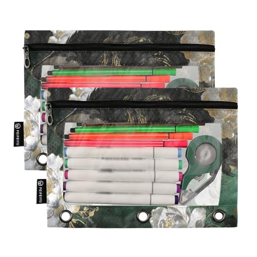 Funny Cat Pencil Pouches for 3 Ring Binder, Zipper Binder Pencil Case, 2 Pack Clear Window Case Bag for Office Organizers - color: Funny Cat