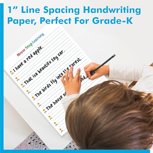 100 Sheets Ruled Writing Paper, Double-Sided Printing Skip-A-Line Ruled Writing Paper with Dotted Lines 1” Line Spacing Handwriting Practice Paper for Kindergarten Toddlers Kids (8” x 10.6”) - size: 8” x 10.6” 100 Sheets, style: Writing Paper（vertical ver