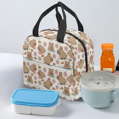 Kawaii Capybara Lunch Box Kids Portable Leakproof Large Capacity Thermal Picnic Cool Bags for School Home Office Teenagers Women - color: Kawaii Capybara Orange