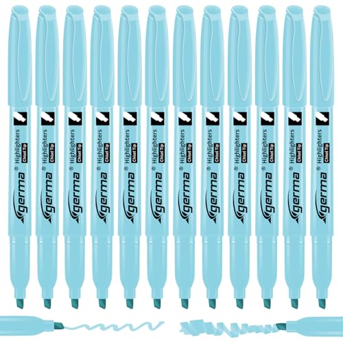 Cgerma Blue Highlighters 12 Pack, Mild Pastel Color, Chisel Tip Bible Highlighters No Bleed, Quick-Drying, Cute Aesthetic Markers for Journaling, Bible Study, School Office Supplies - color: blue