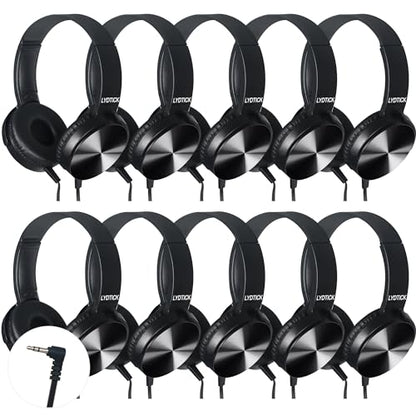 10 Pack Kids Headphones Bulk for School Classroom, Over-Ear Headphones Wired School Supplies for Kids Students Teachers, 3.5mm Jack(Black) - color: Black
