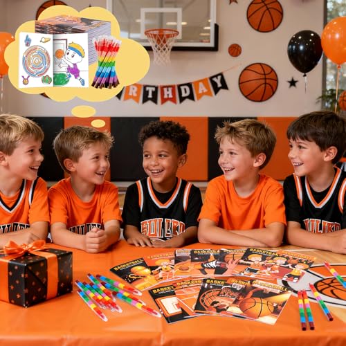 BenLouis 24 Basketball Mini Coloring Books Kids with 24 Stacking Crayons Basketball Party Favors Activity Books Bulk for Kids Sports Goodie Bag Gift Stuffer Classroom Reward - style: Basketball