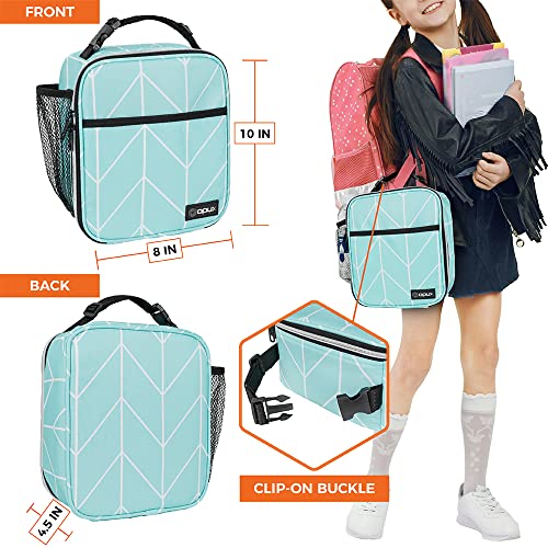 opux Insulated Lunch Bag for Kids Boys Girls, Small Compact Lunch Box with Wide Opening & Mesh Pockets, Reusable Lunch Pail for School, Work, Adults, Men, Women, Teal - color: Teal
