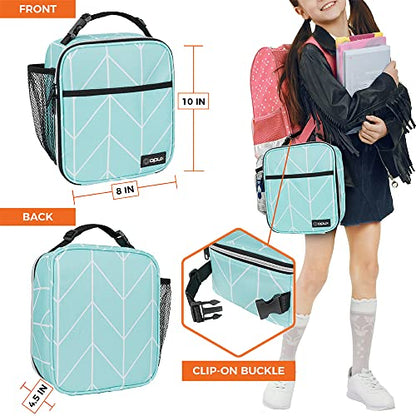 opux Insulated Lunch Bag for Kids Boys Girls, Small Compact Lunch Box with Wide Opening & Mesh Pockets, Reusable Lunch Pail for School, Work, Adults, Men, Women, Teal - color: Teal