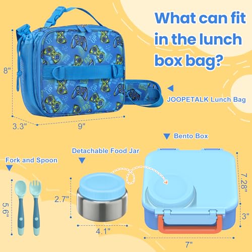JOOPETALK Bento Lunch Box Set for Kids with 9oz Soup Thermo, Insulated Lunch Bag,Leak-proof BPA-free Lunch Food Container with 3-4 Conpartments for School Travel-Blue