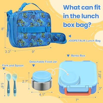JOOPETALK Bento Lunch Box Set for Kids with 9oz Soup Thermo, Insulated Lunch Bag,Leak-proof BPA-free Lunch Food Container with 3-4 Conpartments for School Travel-Blue
