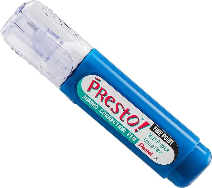 Pentel Presto! Jumbo Correction Pen, Fine Point, Metal Tip, White, 12 ml/0.4 fl.oz. 2 Pack (ZL31WBP-K6) - size: 1 Count (Pack of 2)