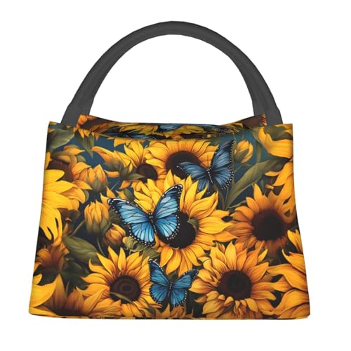 Sunflower Blue Butterfly Insulated Lunch Box for Women Nature Lovers, Vibrant Floral Garden Tote Lunchbags, Reusable Cooler Lunchbox & Makeup Bag Gifts for Work, School, Picnic, Office - color: Sunflower 02