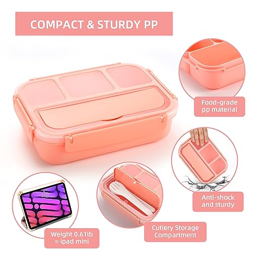 QQKO Bento Box Adult Lunch Box, Lunch Containers for Adults Men Women, Kids Lunch Boxes for School with 4 Compartments, Sauce Container, Utensils and Muffin Cups, Pink - color: Pink