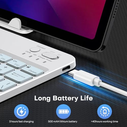 OMOTON Rechargeable Ultra-Slim Keyboard with Upgrade Oversize Keycaps, Adjustable Stand and Backlit, Wireless Bluetooth Keyboard for Samsung Tablet, iPad, Smartphone, Android, iOS, Windows, Blue - color: Blue