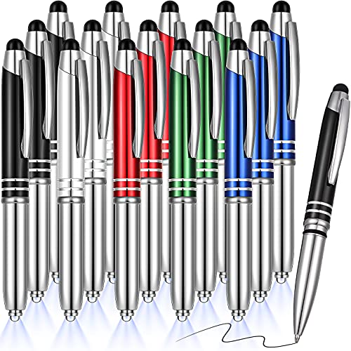 Zonon 15 Pieces 3 in 1 Multi-Function Touch Pen with LED Flashlight and Stylus Tip Multi-Function Ballpoint Pen, 1.0 mm Black Ink Ballpoint for Touch Screens Back to School Gifts(Delicate Colors) - color: Delicate Colors