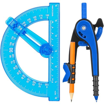 Zonon 2 Pcs Student Protractor and Compass, Student Geometry Math Set Drawing Compass and 180 Degree 6 Inch Protractor with Swing Arm for Drawing Measuring School Office (Deep Blue) - color: Deep Blue