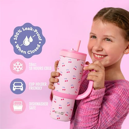 Ello Oasis 18oz Insulated Stainless Steel Kids Tumbler with Straw, Preppy Cherries - color: Preppy Cherries, size: 18 Ounces