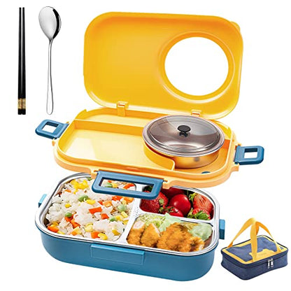Stainless Steel Bento Box with Insulated Lunch Bag, 900 ml Lunch Box & 200 ml Soup Bowl, Blue & Yellow - color: 900ml-Yellow
