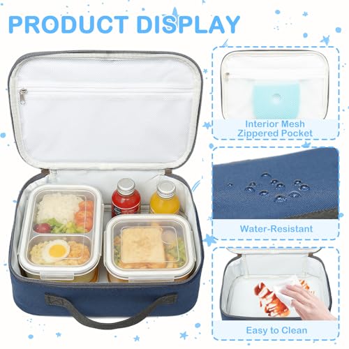 FlowFly Kids Lunch box Insulated Soft Bag Mini Cooler Back to School Thermal Meal Tote Kit for Girls, Boys,Cyan - color: Navy
