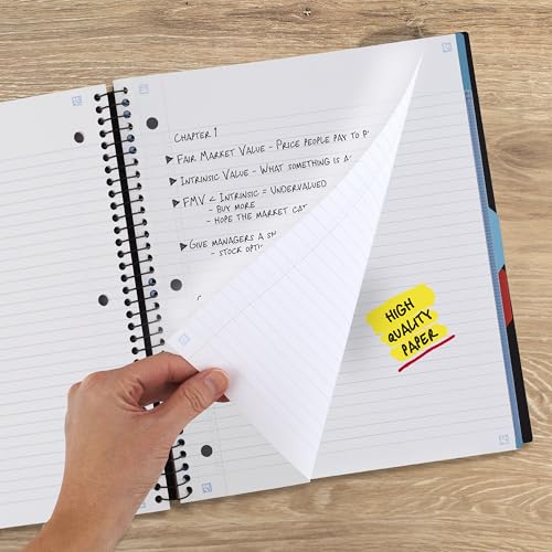Five Star Advance Spiral Notebook + Study App, 3 Subject, College Ruled Paper, 8-1/2" x 11", 150 Sheets, Spiral Guard, Movable Tabbed Dividers, Black (73132) - color: Black, size: Pack of 1