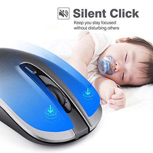 Leadsail Wireless Slim USB Mouse, Silent Click 3 Adjustable Levels, 4 Button Laptop Mouse for Windows Mac PC Notebook