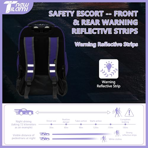 NEW TILAMI 18-Inch 6-Wheel Rolling Backpack for Kids, Purple Sky | Tear-Resistant Tuck-Away Trolley Handle Padded Back Panel Adjustable Shoulder Straps School Days Trips - color: Purple Sky