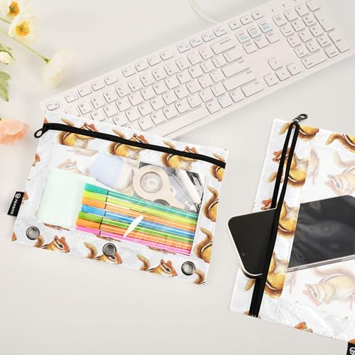 Chipmunks Animals Binder Pouch 3 Ring Clear Pouches with Zipper Pen Organizer for Office, 2 Pack - color: Multi-chipmunks Animals