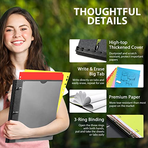WOT I 2-Pack Telescoping 3 Ring Binder Notebooks - Customizable Cover, 5 Dividers & Pocket Folder in One Slim Organizer (60 Sheets Included), Black - color: Black, size: 2 Pack
