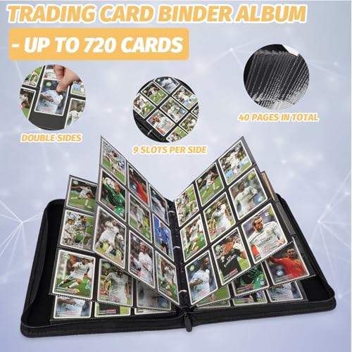 GERMUN 3 Ring 9 Pocket Zipper Card Binder, 720 Double Sided Standard PU Trading Card Album Folder for TCG & Sports Cards, Not Fit Top Loaders (Dark Green) - color: 9 Pocket 720 Dark Green