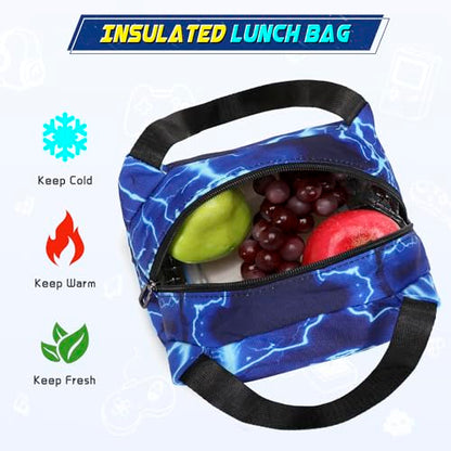 Scothen Boys Backpack, Cool Luminous School Backpacks for Boys with Lunch Bag Pencil Case, Kids Backpack Kindergarten Elementary Middle School Book Bags for Teen Boy Children with USB Charging Port - color: Lightning-blue