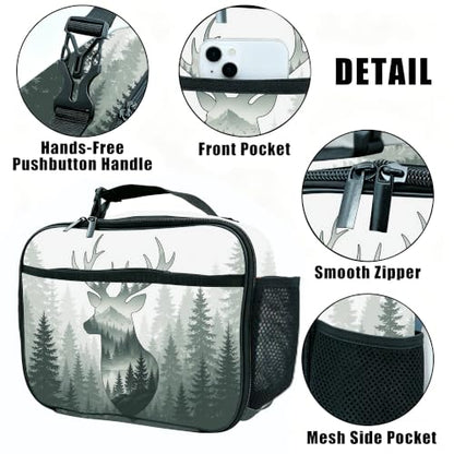 Camo Deer Lunch Bag Insulated Reusable Lunch Box Kids Girls Boys Cooler Thermal Tote Bag For Men Women School Work Picnic - color: Deer