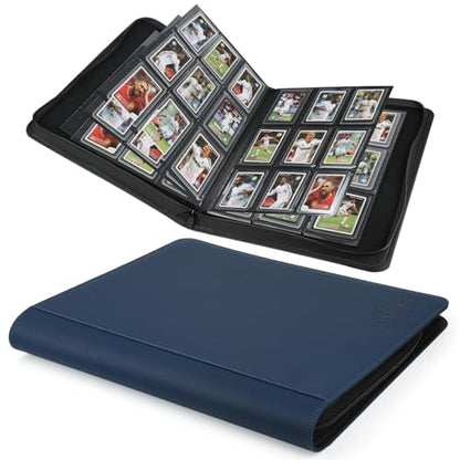 Toploader Binder,Toploader Hard Cases, 9-Pocket Pages Sleeves Hold up 288 Cards.Toploader Card Binder with Sleeves for “3×4” rigid，Card Holder(blue) - color: blue, size: 9 Pocket 288 Toploader