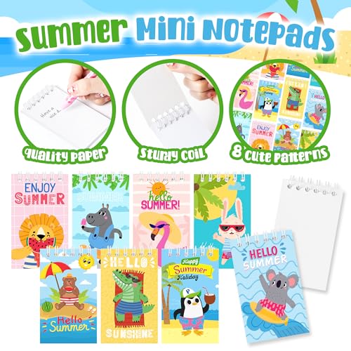 24Packs Hello Summer Mini Notepads Cute Cartoon Animal Spiral Notebooks Pocket Journal Memo Pads for Hawaii Beach Themed Birthday Gifts Goodie Bag Stuffers Office School Classroom Rewards - style: Summer