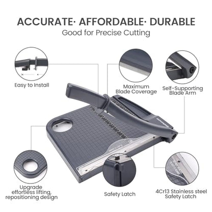 12" Paper Cutter, Precision Cut with Safety Protection and Blade Lock, 12 Sheets Capacity, Great for Cardstock, Cardboard, Photo, Vinyl, Crafts, Scrapbook (Grey) - color: Grey