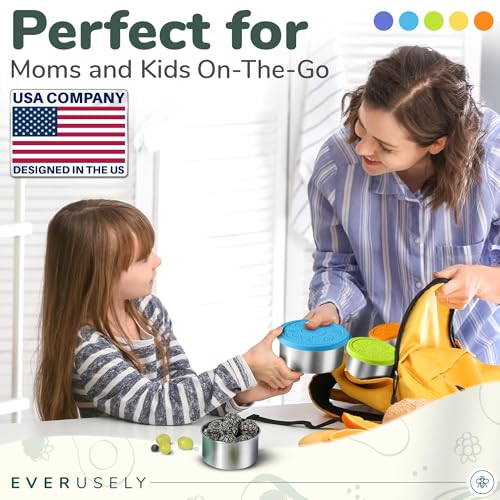 Stainless Steel Food Containers, Metal Lunch Boxes, Set of 5, Summer | Everusely lunch containers feature colorful lids and offer durable utility for snacks, meal prep, and food storage. - color: Summer