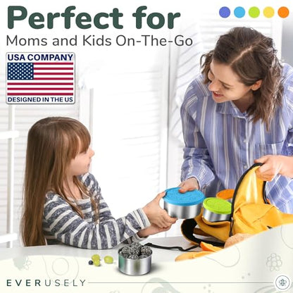 Stainless Steel Food Containers, Metal Lunch Boxes, Set of 5, Summer | Everusely lunch containers feature colorful lids and offer durable utility for snacks, meal prep, and food storage. - color: Summer