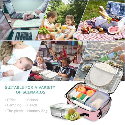 Custom Student Lunch Bag for Boys Girls Pink Solid Color Personalized Name Lunch Box Insulated Cooler Bag for School Picnic Office - color: Multi19