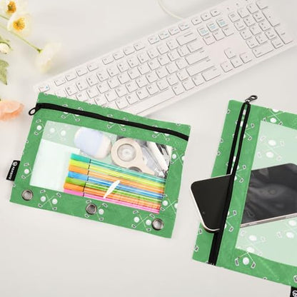 Green Golf Ball Pencil Pouch for 3 Ring Binder 2 Pack Large Capacity Pencil Pouches with Zipper Clear Binder Pencil Case Bag for Home Office School Supplies - color: Green Golf Ball