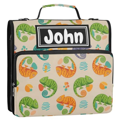 Chameleon Khaki Print Custom Zipper Binder Bag 3 Ring with Shoulder Strap & Handle Personalized Binder Bag Expandable File Folder for School - color: Multi-chameleon Khaki
