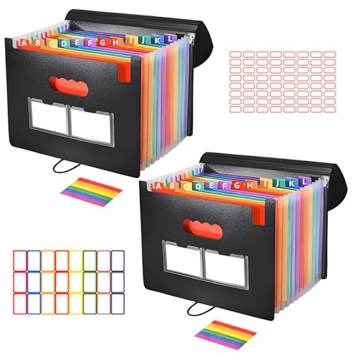 13 Pockets Accordion File Organizer 2 Packs Desktop Expanding File Folders with Colorful tabs for Paper Receipts, Bills&Taxes Organizer, Letter/A4 Size Document Holder for School, Office, Home - style: 13 Pockets 2 packs
