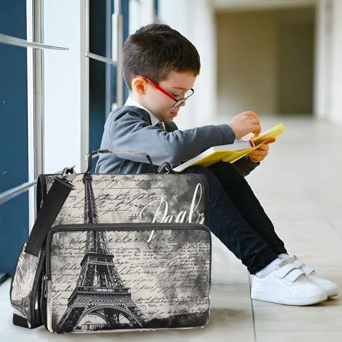 Paris Eiffel Tower Waterproof Zipper Binder with Shoulder Strap, 3-Ring Trapper Keeper with Lay-Flat Design and Multiple Compartments for School & Office, Adults & Kids