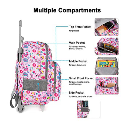 Tilami Rolling Backpack 18 inch Double Handle with Lunch Bag Wheeled Kids Backpack for Girls and Boys, Pink Cat - color: Pink Cat