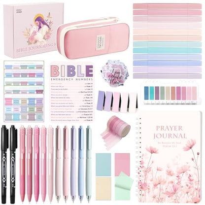 XKDOUS Bible Study Supplies Journaling Kit for Women, Bible Study Kit Journaling Supplies Includes Prayer Journal, Highlighters, Emergency Card, Pencil Case and More, Christian Gifts for Women, Pink - color: Bible Kit - Deluxe (Pink)