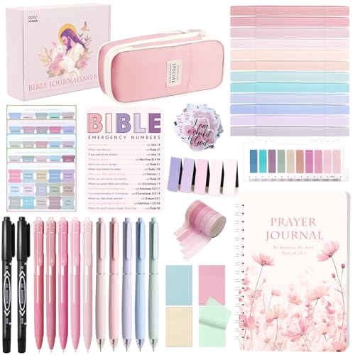 XKDOUS Bible Study Supplies Journaling Kit for Women, Bible Study Kit Journaling Supplies Includes Prayer Journal, Highlighters, Emergency Card, Pencil Case and More, Christian Gifts for Women, Pink - color: Bible Kit - Deluxe (Pink)