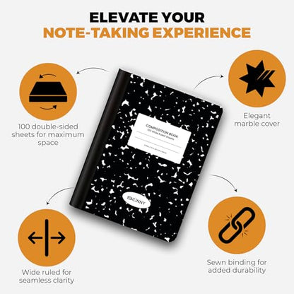 Bilinny Composition Notebook, Wide Ruled - 9.75" X 7.5" - Hardcover Marble Notebooks for School - 2 Pack (100 Sheets In Each)