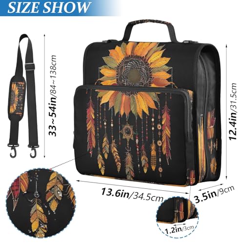 3 Ring Zipper Binder Sunflower Dream Catcher Binders Bag with Shoulder Strap 500 Sheets Paper Organizer Trapper Keeper Documents Storage File Folder for School Office - color: A1189