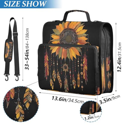 3 Ring Zipper Binder Sunflower Dream Catcher Binders Bag with Shoulder Strap 500 Sheets Paper Organizer Trapper Keeper Documents Storage File Folder for School Office - color: A1189
