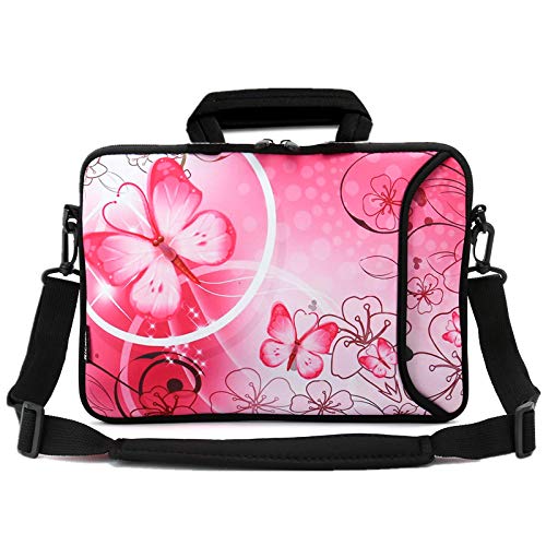 RICHEN 10 inch Messenger Bag Carrying Case Sleeve with Handle Accessory Pocket Fits 7 to 10-Inch Laptops/Notebook/Kids tablet (7-10.2 inch, Pink Butterfly) - color: Pink Butterfly, size: 7-10.2 inch
