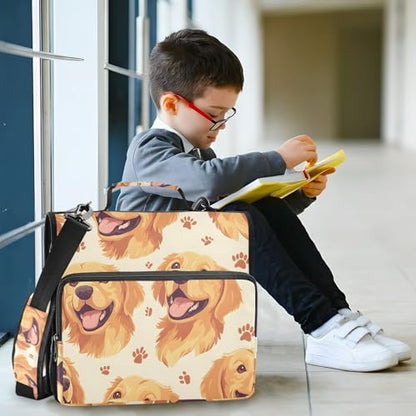 3 Ring Zipper Binder with Shoulder Strap Golden Retriever Face Pattern 1.5 inch Binders Keeper Large Capacity Multi Pockets for School Office Supplies