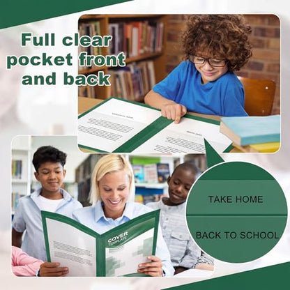 Henoyso 24 Pcs Plastic Folders with Clear Front Pockets Heavy Duty Take Home Back to School Pockets Homework Folders for School Students Parent Teacher Classroom Communication (Dark Green) - color: Dark Green